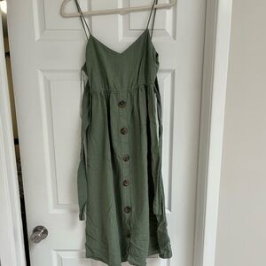 Zara Olive Green Midi Dress with Buttons